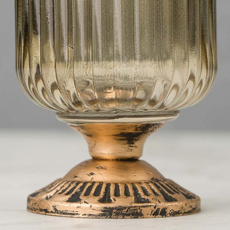 Стеклянный подсвечник на металлической ножке Glass Metal Striped Votive On Foot