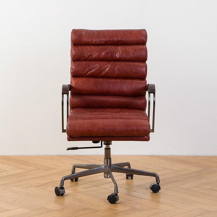 Рабочее кресло Турин, красно-коричневые подлокотники Ufficio Torino Armchair, Red Brown Wood D