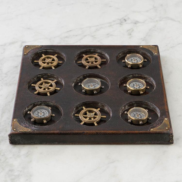 Настольная игра крестики-нолики в морском стиле на кожаной подставке Sailor Tic Tac Toe