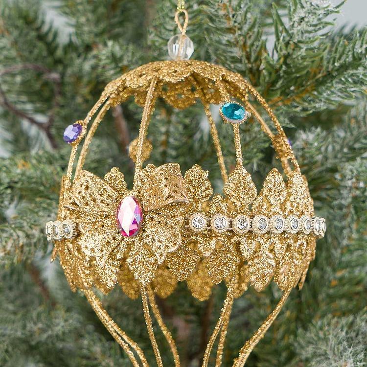 Ёлочная игрушка Золотистый воздушный шар Wire Jewel Hot Air Balloon Gold 24 cm