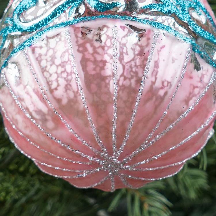 Ёлочная игрушка Розовый шар с голубым узором Blue Pattern Ball Pink 8 cm