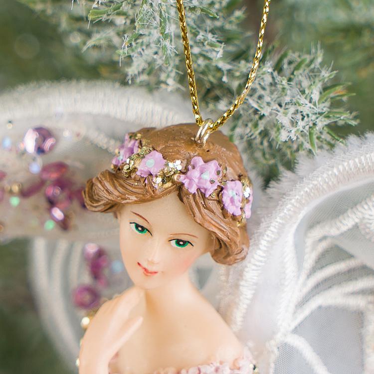 Набор из трёх ёлочных игрушек Крылатые феи в тюлевых платьях Set Of 3 Tulle Big Wing Fairies White Purple 19 cm