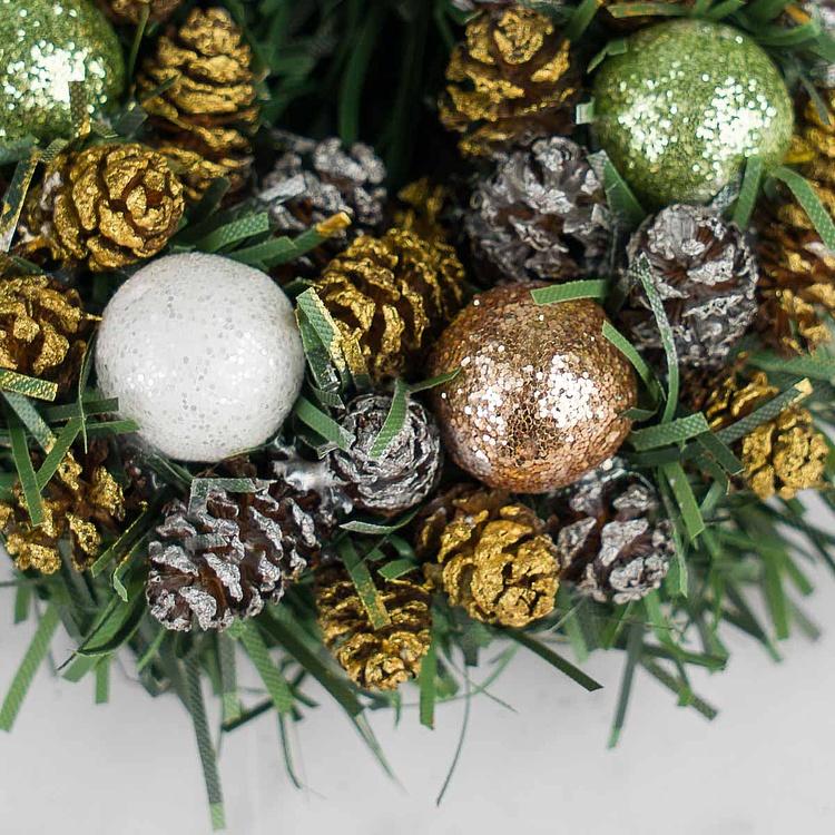 Новогодний венок с шишками и перламутровыми шарами 5, XS Wreath Bagel 5 Extra Small