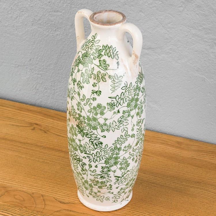 Ваза с узором из зелёных цветов и ручками высокая Flower Vase Tall Green