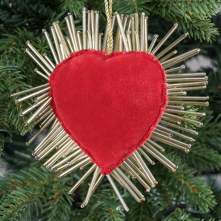 Ёлочная игрушка Красное сердце с блёстками Heart With Sequins Red 13 cm