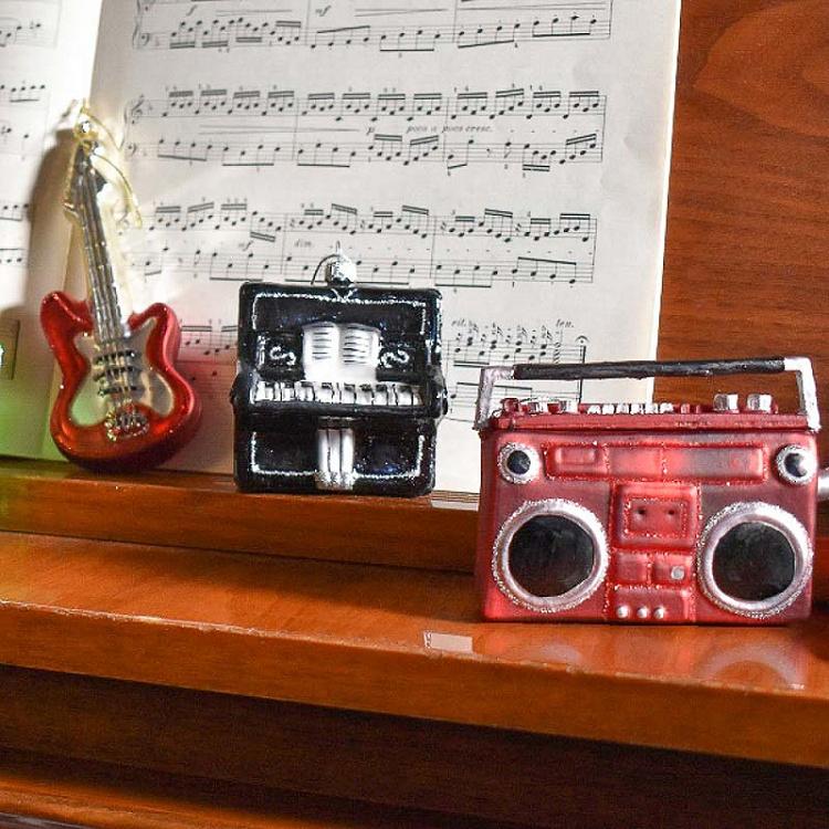 Ёлочная игрушка Красная гитара Glass Hanger Guitar Red 15 cm