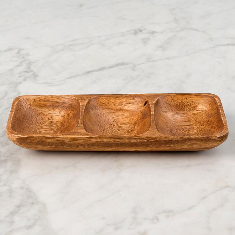 Деревянная прямоугольная менажница Органик Organic 3 Sections Rectangular Serving Dish