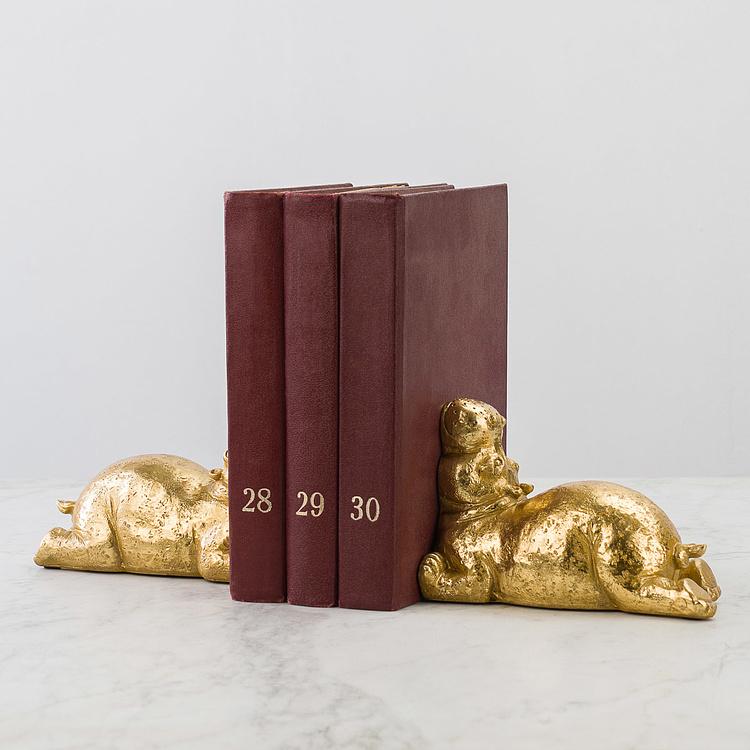 Набор из двух держателей для книг Золотые бегемоты Bookend Hippos Gold