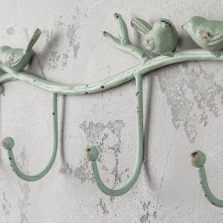 Четырёхместная настенная вешалка Голубые птички на ветке Blue Birds Coat Rack 4 Hooks