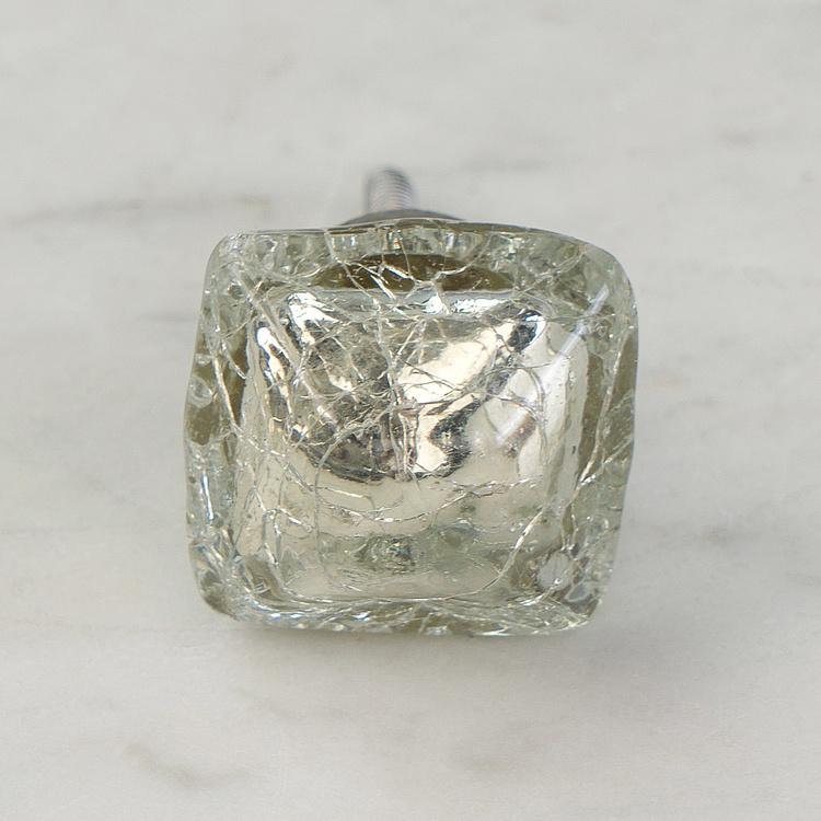 Мебельная ручка Пирамида с кракелюром Crackled Silver Pyramid Glass Knob