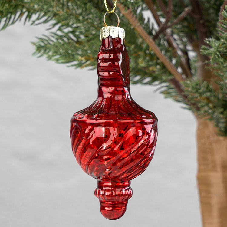 Набор из 16 красных стеклянных ёлочных игрушек Set Of 16 Glass Antique Ball Pinecones Red 5 cm