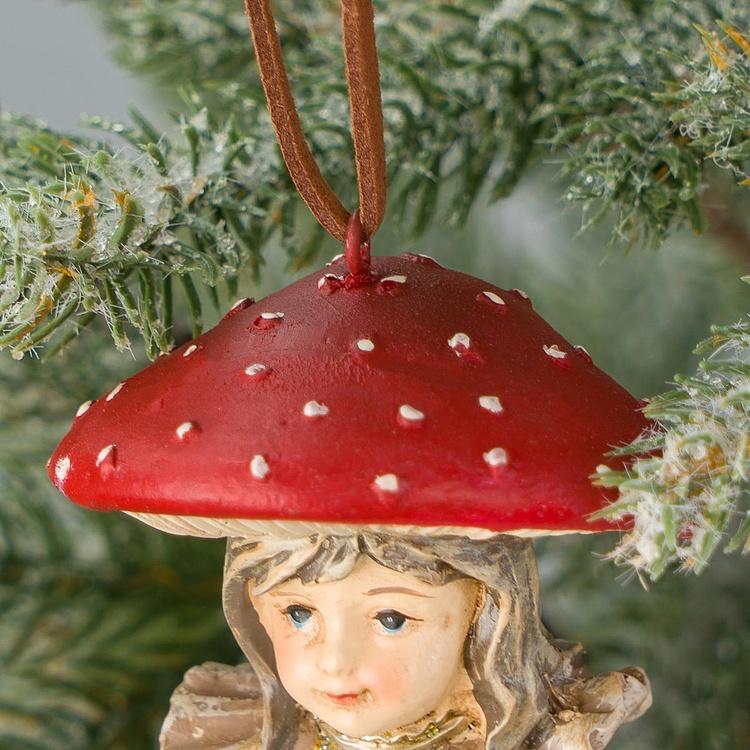 Набор из двух ёлочных игрушек Дети в костюме грибов Set Of 2 Mushroom Kids Red Brown 13 cm