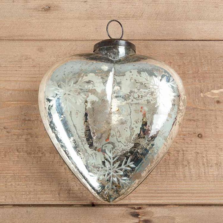 Ёлочная игрушка Сердце, M Hear Antique Silver And Snowflakes Medium 19 cm