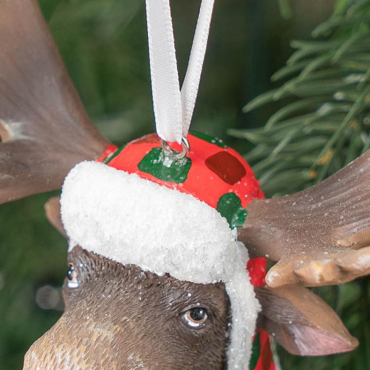 Набор из двух ёлочных игрушек Головы оленя и лося в шапках Set Of 2 Deer And Moose Heads With Hat Brown 13,5 cm