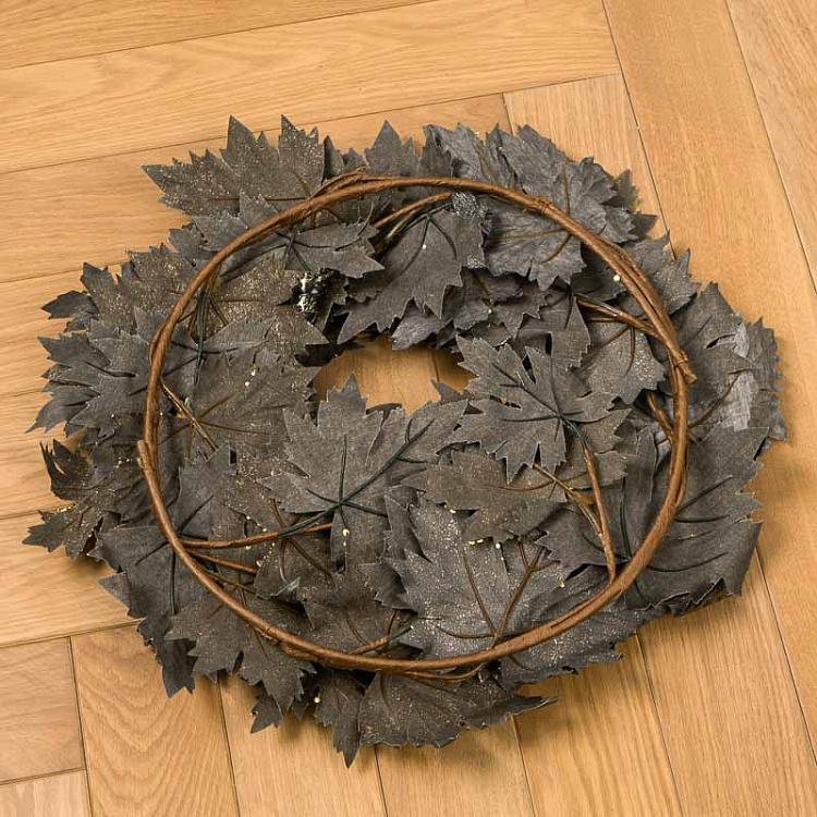 Новогодний позолоченный венок с чёрными кленовыми листьями Gilt Maple Leaf Wreath Black Gold 60 cm