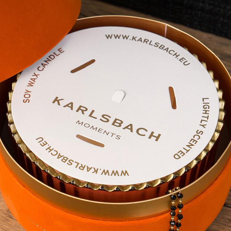 Аромасвеча в красном рифлёном стакане Фиолетоволистная роза, L Aroma Candle In Red Striped Glass Berry Rose Large