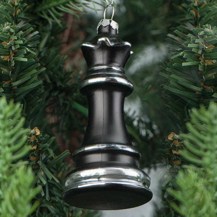 Набор из трёх стеклянных ёлочных игрушек Чёрные шахматы 2 Set Of 3 Glass Chess Black 2 10 cm