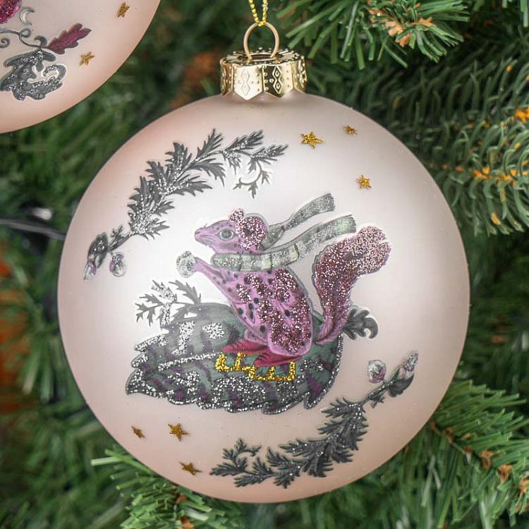 Набор из трёх ёлочных шаров Лесные жители Set Of 3 Glass Silvis Mice And Woods Balls Cream/Green 12 cm