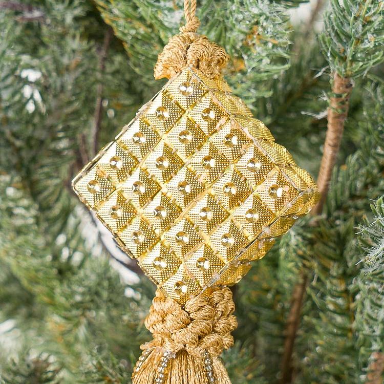 Новогодняя подвеска Золотой ромб с бронзовой кисточкой Golden Rhombus Pendant With Bronze Tassel 20 cm
