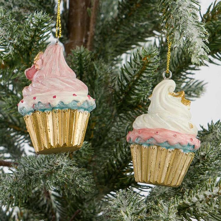 Набор из двух ёлочных игрушек Капкейки для леди Set Of 2 Smiling Lady Cupcakes 7 cm