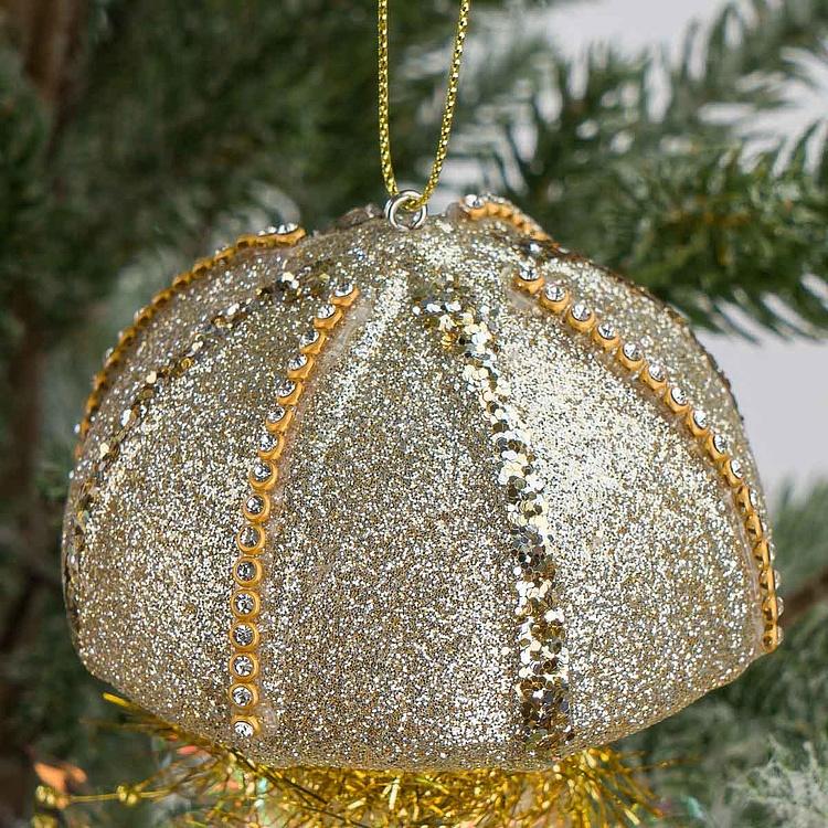 Набор из двух ёлочных игрушек с мишурой Медузы Set Of 2 Tinsel Iron Jellyfish Gold Champagne 19 cm