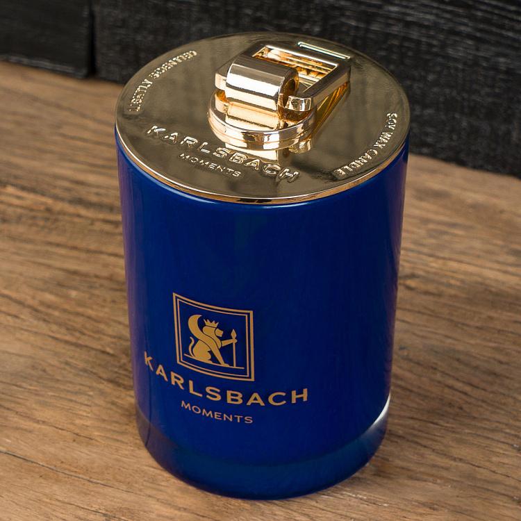 Аромасвеча в синем стакане с золотой крышкой Классика Aroma Candle In Dark Blue Glass With Gold Classic