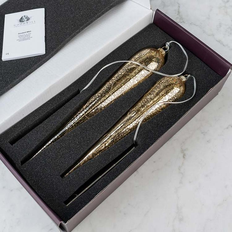 Набор из двух ёлочных светодиодных подвесок Антик Set Of 2 Glass Led Light Antique Drop Box Champagne Battery Operated 30 cm