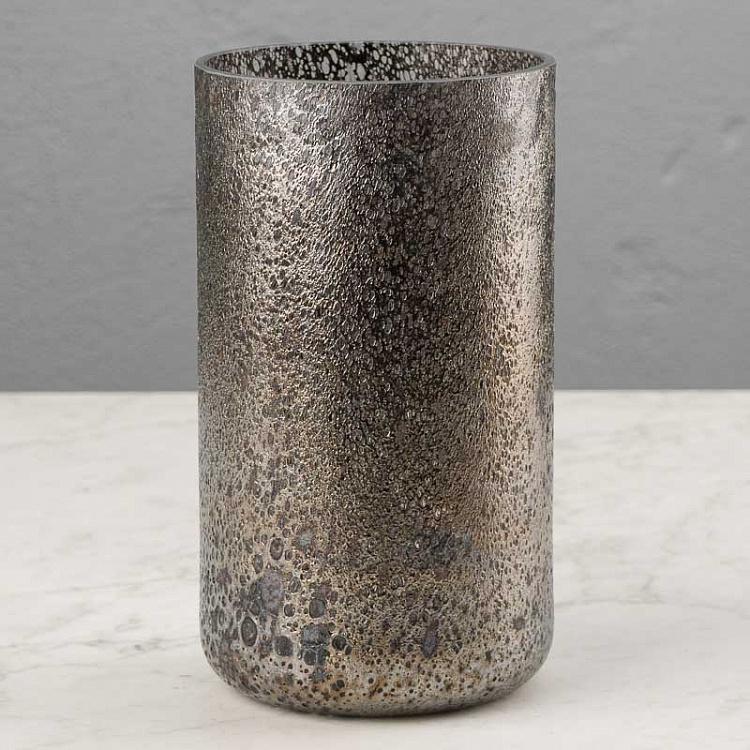 Чёрно-серебристая низкая ваза Кратер Cratere Noir Argent Medium Vase