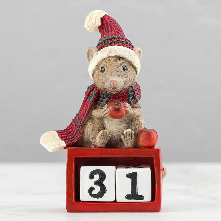 Новогодняя фигурка Мышка на календаре Xmas Mouse On Calendar Red 14,5 cm