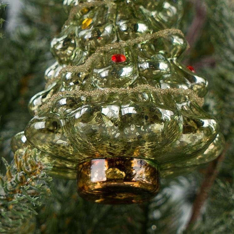 Ёлочная игрушка Зелёная ёлочка со стразами Rhinestones Christmas Tree Ball Green 12 cm