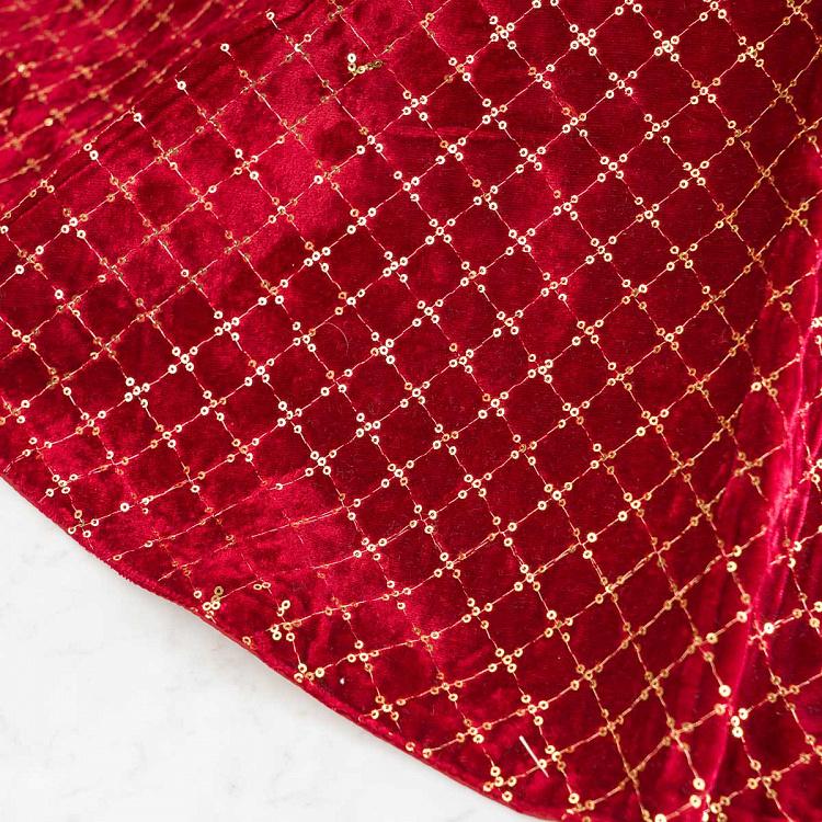 Бордовый коврик-юбка под ёлку в золотистую клетку Christmas Tree Skirt Burgundy And Gold 93 cm