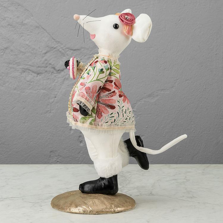 Статуэтка Белая мышка в платье с цветочным узором Floral White Mouse With Dress