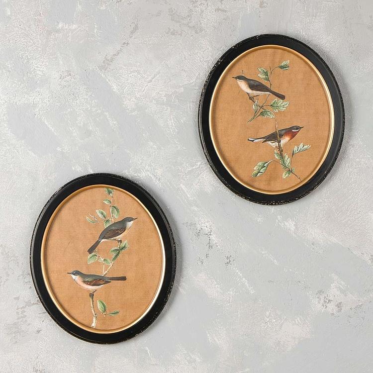 Картина-принт диптих Птицы Филомены Set Of 2 Oval Frames With Birds Philomene