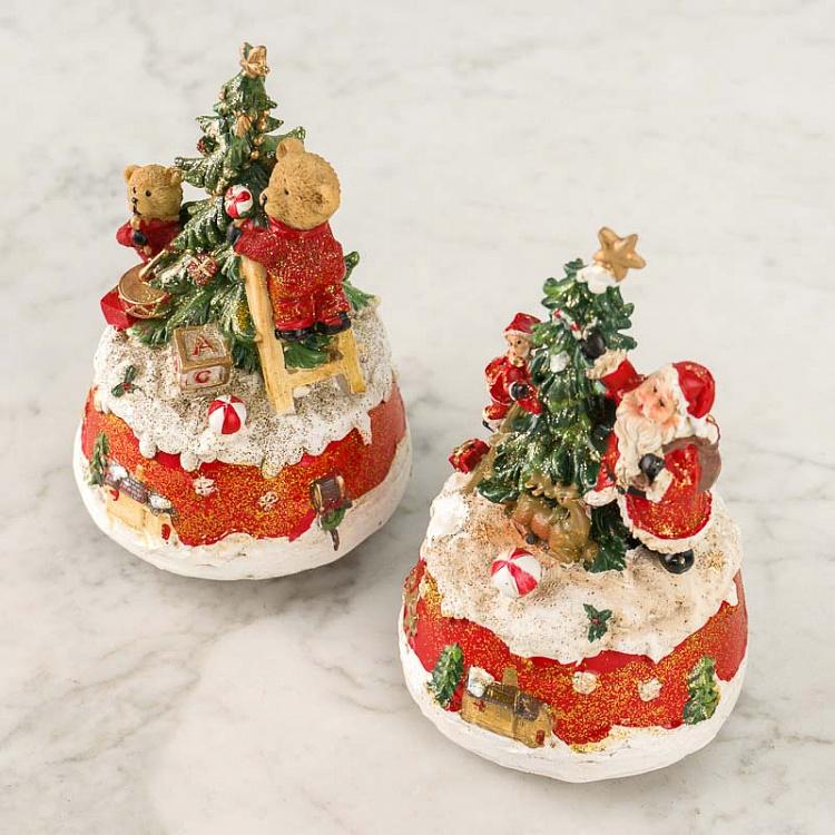 Набор из двух музыкальных статуэток Мишка и Санта Set Of 2 Music Boxes Bear And Santa 16 cm
