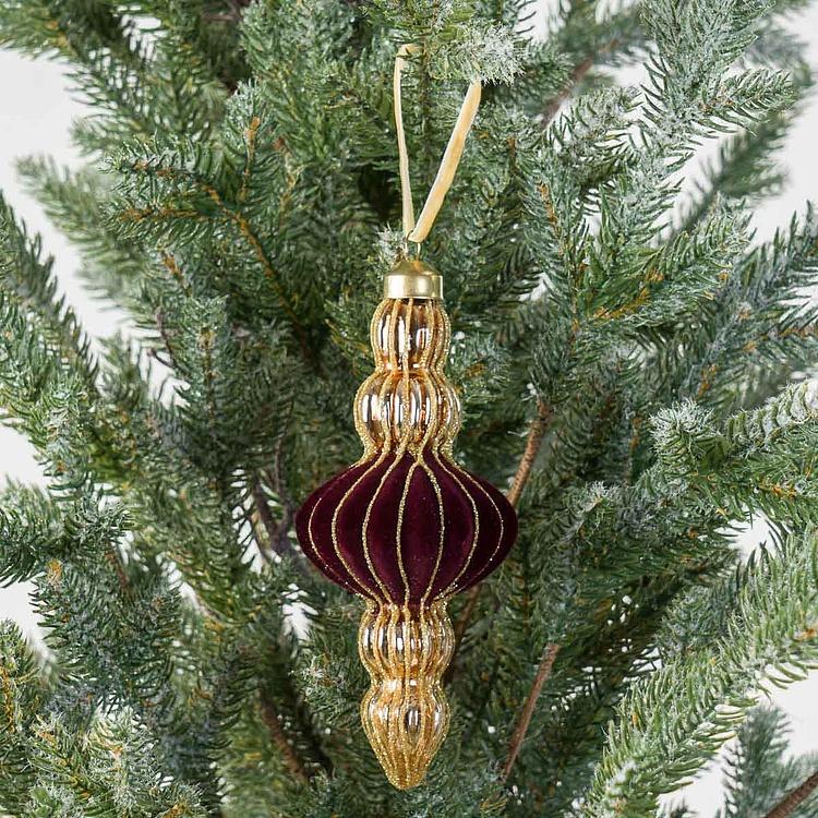 Новогодняя подвеска Золотистая с бордовым бархатом Gold Pendant With Burgundy Velvet 15 cm