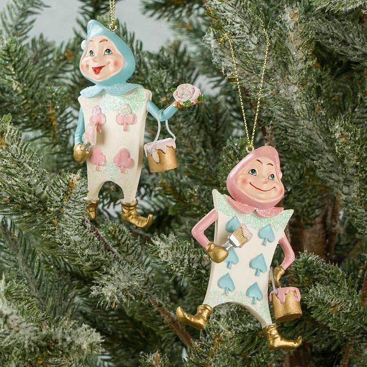 Набор из двух ёлочных игрушек Игроки в карты Set Of 2 Playing Card Men Pink Blue 10 cm