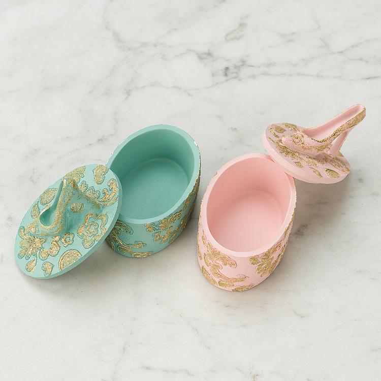 Набор из двух шкатулок с туфлёй на крышке Set Of 2 Shoe Slipper On Boxes Pink Blue