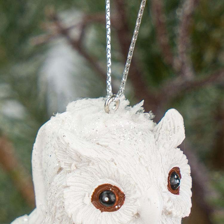 Набор из трёх ёлочных игрушек Олень, сова, белка Set Of 3 Snow Furry Deer Owl Squirrel White 12 cm