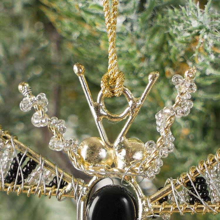 Новогодняя подвеска Золотисто-чёрная стрекоза из бисера  Beads Dragonfly Gold Black 18 cm