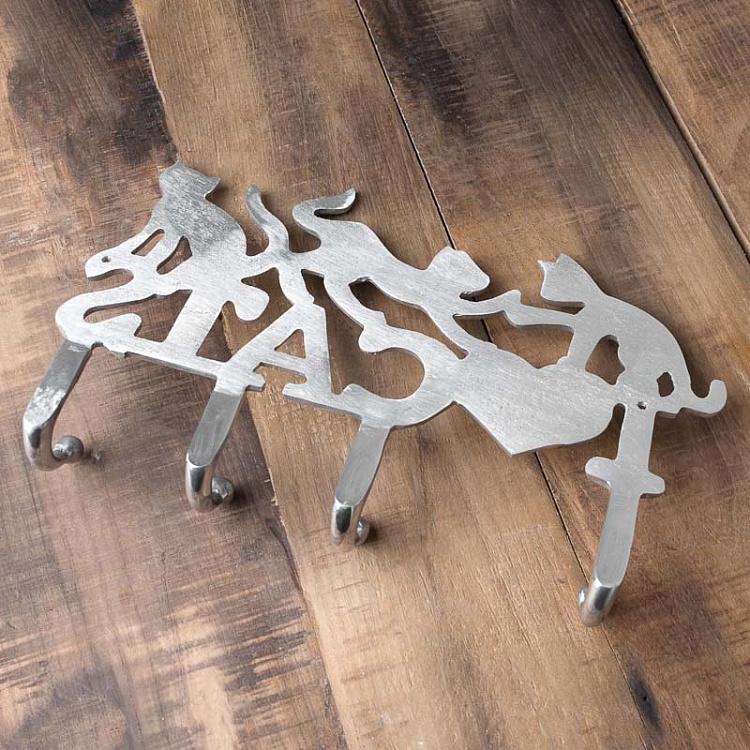 Четырёхместная настенная вешалка Я люблю кошек Coat Rack I Love Cats 4 Hooks