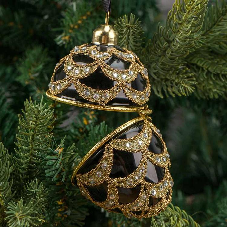 Ёлочная игрушка-шкатулка Чёрно-золотое яйцо 2 Xmas Egg Box Black And Gold 2 10 cm
