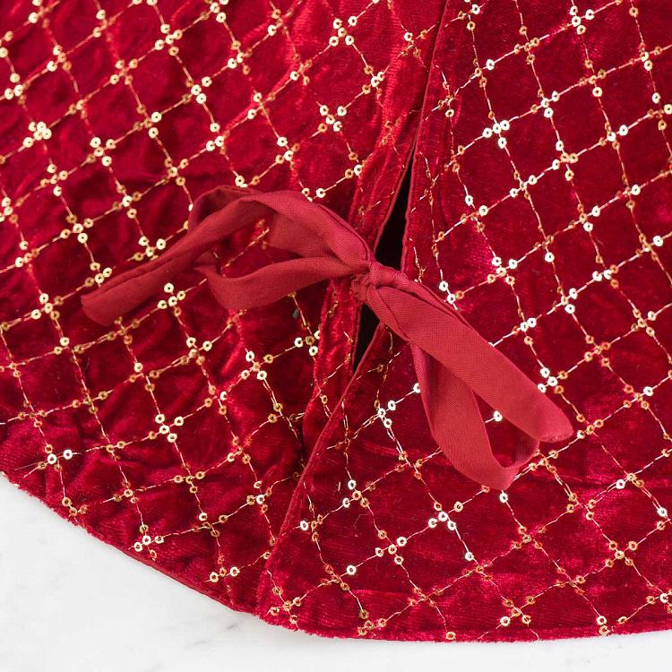 Бордовый коврик-юбка под ёлку в золотистую клетку Christmas Tree Skirt Burgundy And Gold 93 cm