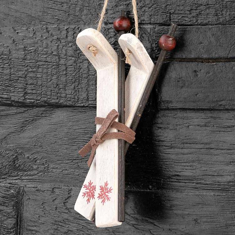 Подвесное украшение Белые лыжи Hanging Wooden White Ski 13 cm