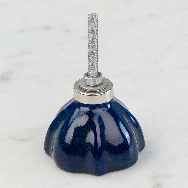 Керамическая мебельная ручка Четырёхлистник синий Quatrefoil Ceramic Knob Blue