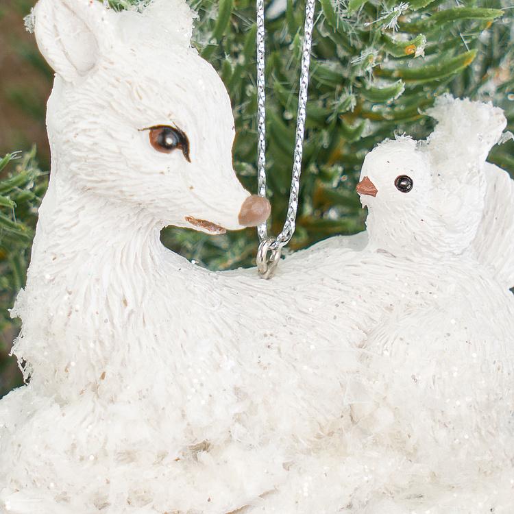 Набор из трёх ёлочных игрушек Олень, сова, белка Set Of 3 Snow Furry Deer Owl Squirrel White 12 cm