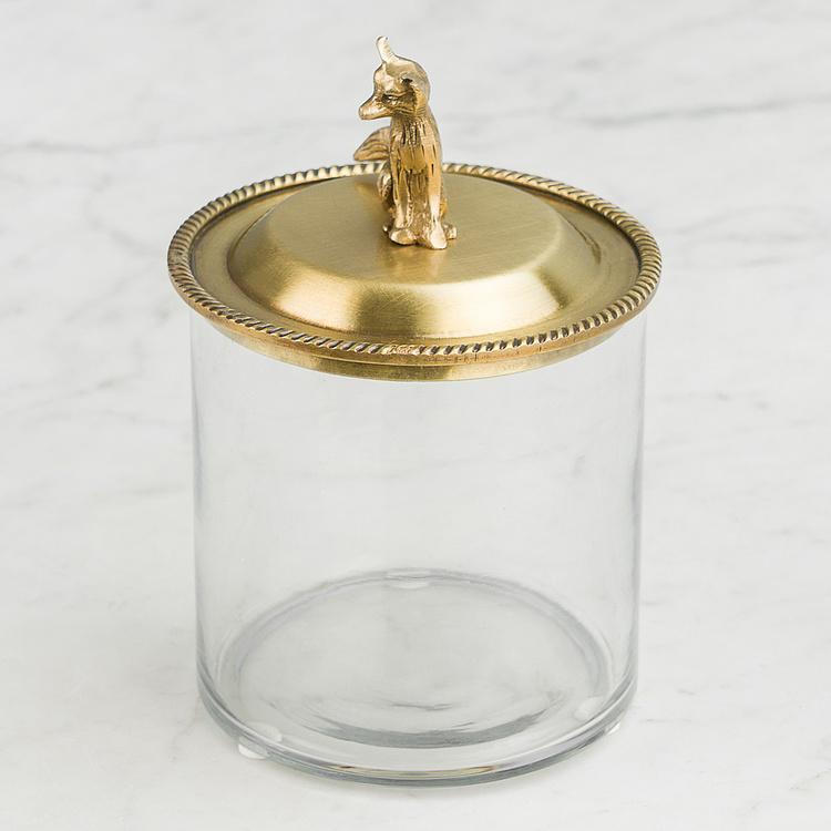 Ёмкость для хранения с латунной лисичкой на крышке Glass Box With Brass Fox Lid