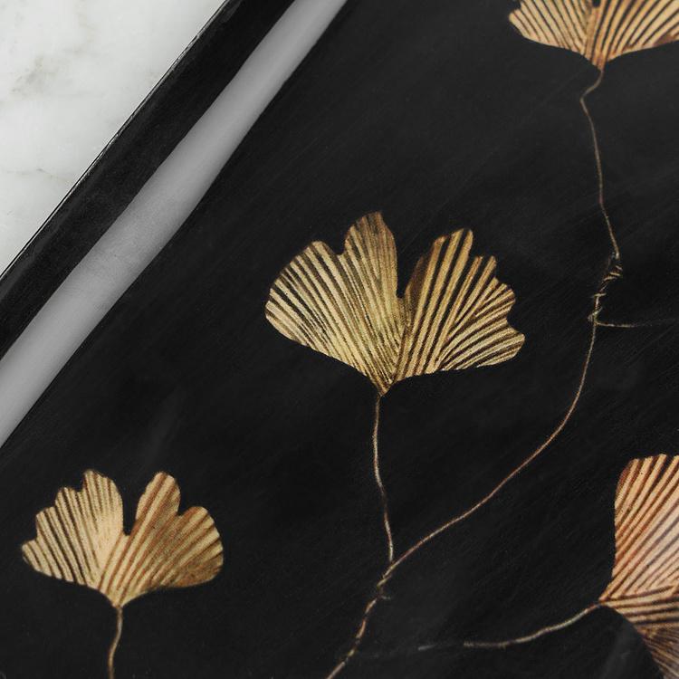Железный поднос с узором Гинкго чёрно-золотистого цвета Ginkgo Black And Gold Trinket Tray