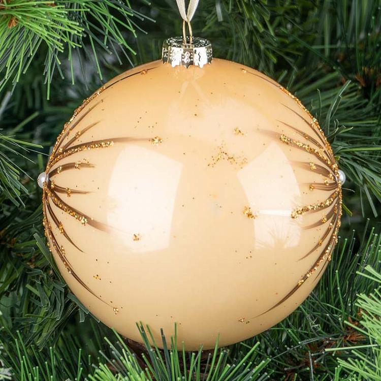 Большой бежевый ёлочный шар Снежинка Large Snowflake Ball Beige 10 cm