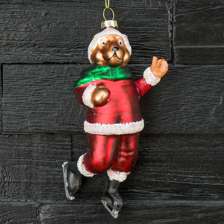 Ёлочная игрушка Медведь в костюме Деда Мороза Glass Hanger Bear With Hat Red 14 cm