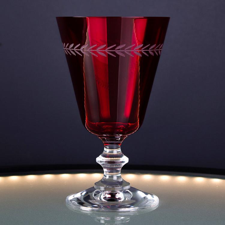 Красный бокал для воды с узором Листва Red Glass Leaf Cutting Water